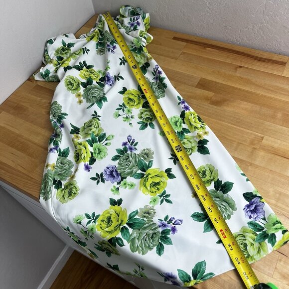 Amanda Uprichard Dress White Green Floral Size Small Fiori Mini Ruffle Sleeve - Picture 10 of 10